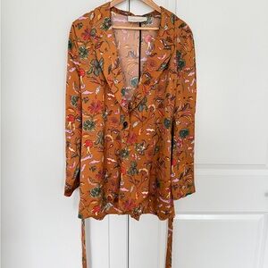 Scotch & Soda Whimsical, Fun, Floral Button-Front Blazer with Tie Belt SZ XL